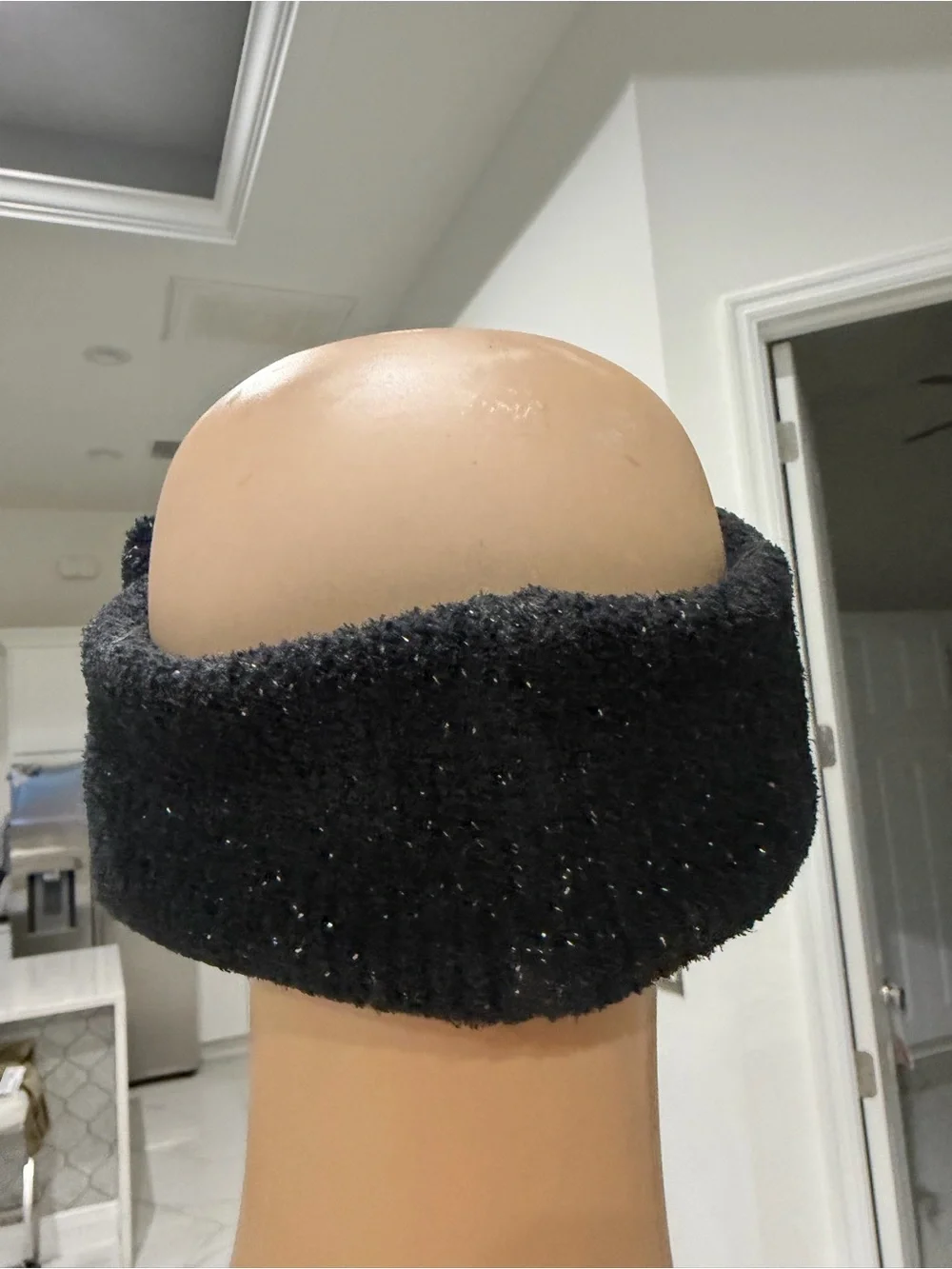 Sparkle Cat Ear Knit Headband - Black with Silver Accents